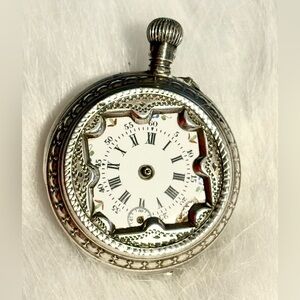 Antique Swiss Sterling Silver Art Nouveau Pocket Watch - for parts or repair